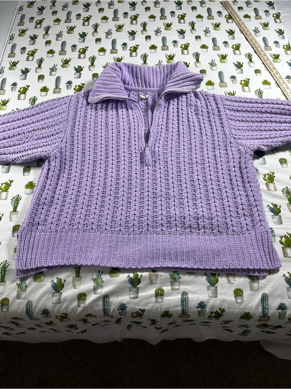 Aerie Lavender Half-Zip Chunky Knit Sweater Size Large Very Soft Long Sleeve